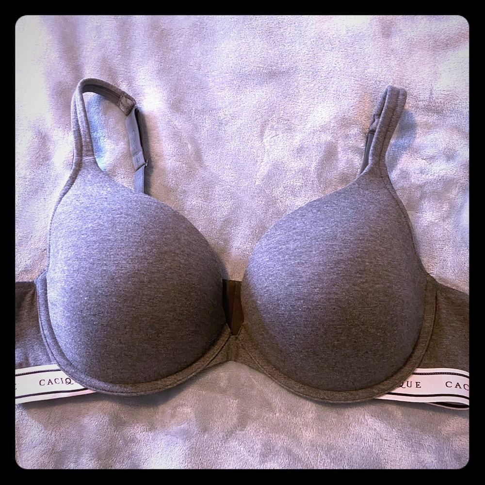 Cacique Cotton Boost Plunge Bra Charcoal 42DD